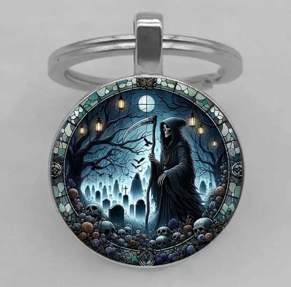 3/$25 Cemetery Reaper Skulls Tombstones Spooky Dark Keychain NEW